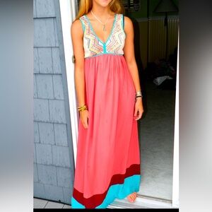 NWOT Margo & Sebastian Embroidered Boho Maxi Dress XS Deep V neck